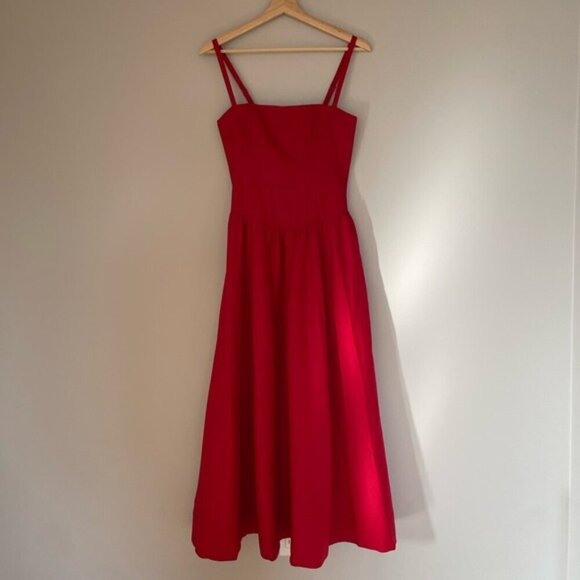 NEW Reformation Katarin Linen Midi Dress Lipstick Red Lace Detail | size 4 - Picture 6 of 12